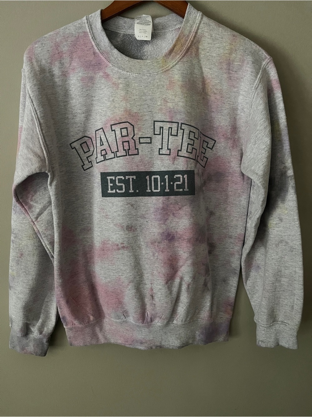 Gildan Gray Crewneck Sweatshirt with Pink and Purple Tie-Dye